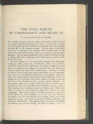 The vital forces of christianity and islam.—IV