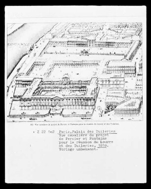Paris, Palais des Tuileries, Vue cavalière du projet de Percier et Fontaine pour la réunion du Louvre et des Tuileries