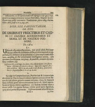 Disp. XXX. De Usuris Et Fructibus Et Causis Et Omnibus Accessionibus Et Mora. Et De Nautico Foenore.