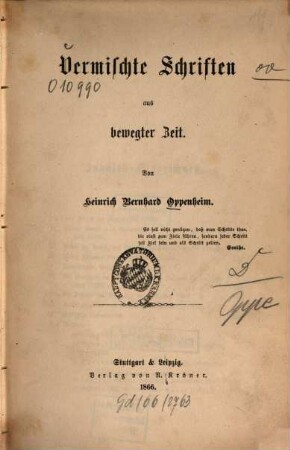 Vermischte Schriften aus bewegter Zeit