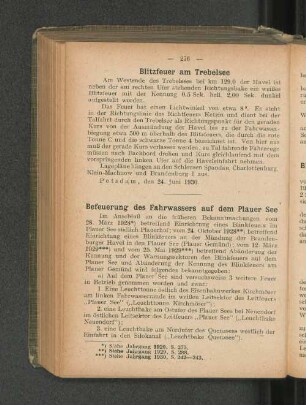Befeuerung des Fahrwassers auf dem Plauer See