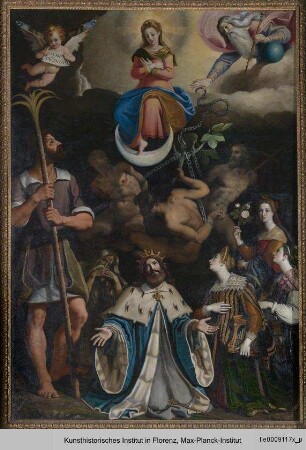 Maria Immaculata mit den Heiligen Christophorus, Ludwig von Toulouse, Cäcilia von Rom und Katharina von Siena