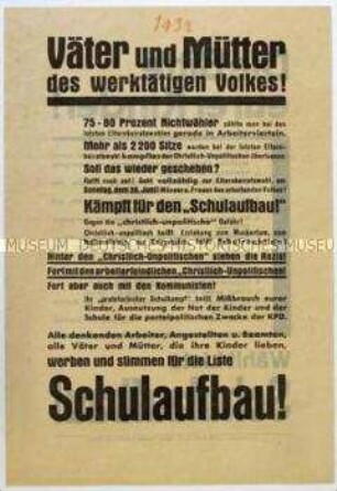 Aufruf der Liste "Schulaufbau" zur Elternbeiratswahl