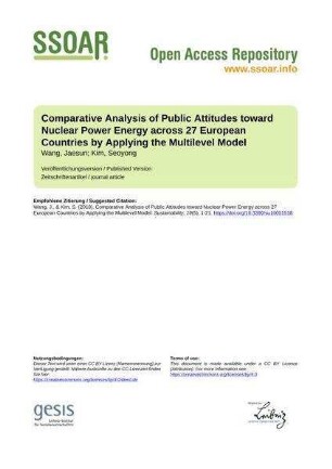 Comparative Analysis of Public Attitudes toward Nuclear Power Energy across 27 European Countries by Applying the Multilevel Model