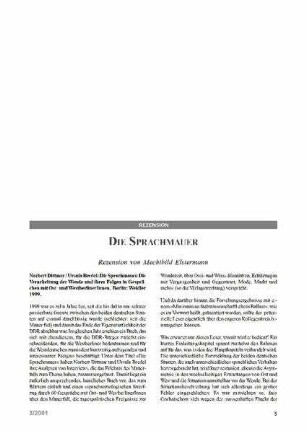 Die Sprachmauer : Norbert Dittmar / Ursula Brede "Die Sprachmauer" [Rezension]