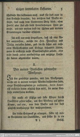 II. Bey meinen Versuchen gebrauchte Werkzeuge