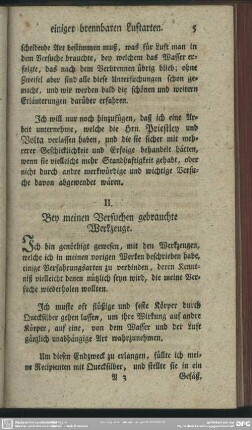 II. Bey meinen Versuchen gebrauchte Werkzeuge