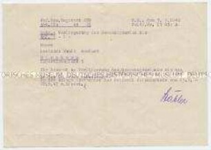 Schreiben zur Bestätigung der Verlängerung des Genesungsurlaubes - Personenkonvolut