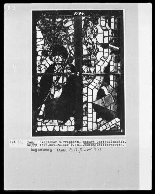 Fenster S IV: Geburt Christi-Fenster: Der Heilige Joseph mit Stifterwappen