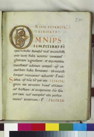 Guntbald-Sakramentar — Schriftseite mit Initiale, Folio fol. 200r