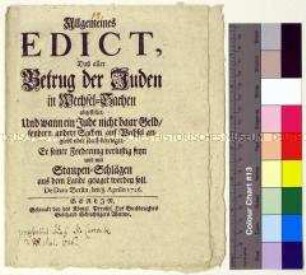 Edikt von Friedrich Wilhelm I. König in Preußen betreffend Verbot betrügerischer Praktiken bei Wechselgeschäften