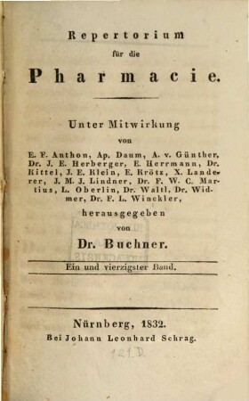 Repertorium für die Pharmacie. 41. 1832