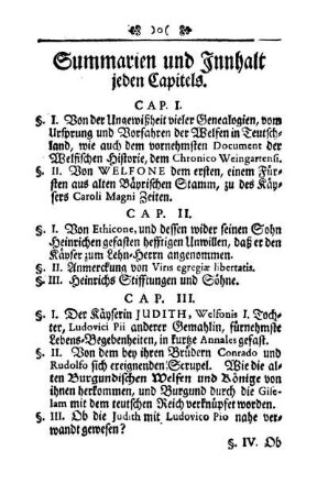 Summarien und Innhalt jeden Capitels
