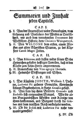 Summarien und Innhalt jeden Capitels
