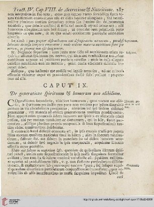 Caput IX: De gerneratione spirituum et humorum non alibilium