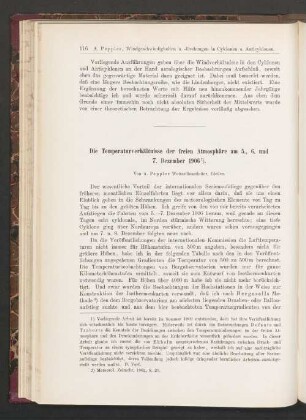 Die Temperaturverhältnisse der freien Atmosphäre am 5., 6. und 7. Dezember 1906