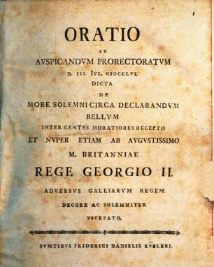 Georgii Henrici Ayreri Prorectoratus In Academia Georgia Augusta ... Quartum Gestus