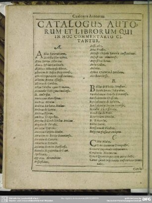 Catalogus Autorum Et Librorum Qui In Hoc Commentario Citantur