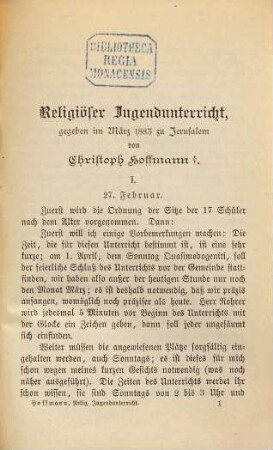 Christoph Hoffmann's † letzter Jugendunterricht : Hrsg. von Franz Paulus