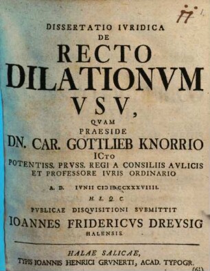 Dissertatio Ivridica De Recto Dilationvm Vsv