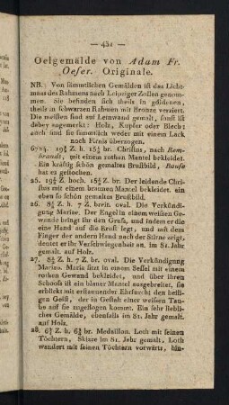 431-445, Oelgemälde von Adam Fr. Oeser. Originale. - oelgemälde von Professor Klengel.