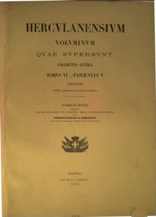 Herculanensium voluminum quae supersunt. Collectio altera. 6. 1870, Fasc. 5