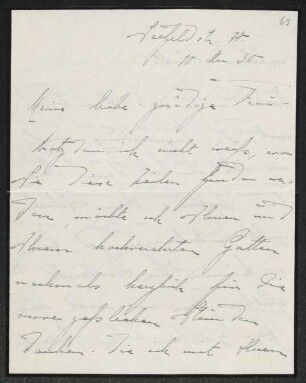 Brief von Fanny Hirsch-Faber an Margarete Hauptmann