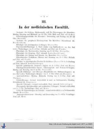 III. In der medicinischen Facultät.