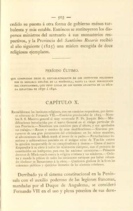 Período último. Que comprende desde el restablecimiento de los institutos Religiosos por ...