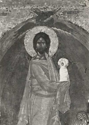 Entschlafen der Gottesmutter : Entschlafen der Gottesmutter. Ikonenmalerei (1386/1400; Feofan Grek). Christus mit dem Seelchen der Gottesmutter. Moskau: Tretjakow-Galerie