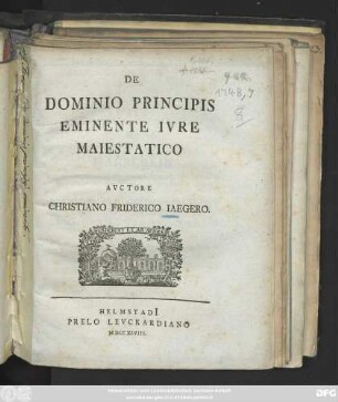 De Dominio Principis Eminente Ivre Maiestatico