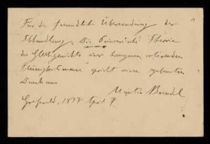 Nr. 1 Postkarte von Martin Brendel an Karl Schwarzschild. Greifswald, 7.4.1897