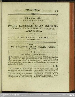 Opusc. XV. Dissertatio De Pactis Evictionis Causa Initis Secundum Ius Commune Et Statuta Hamburgensia ...