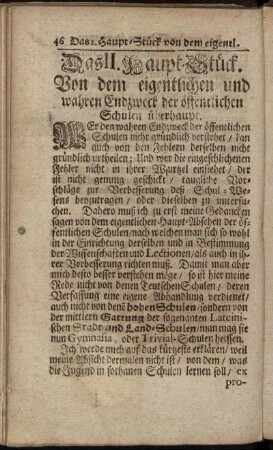 Das II. Haupt- Stück. Von dem eigentlichen und wahren Endzweck der öffentlichen Schulen überhaupt.