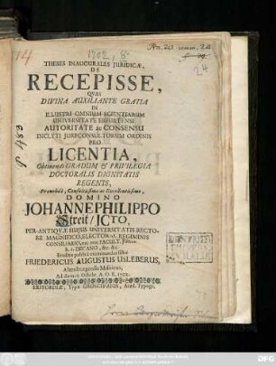 Theses Inaugurales Juridicæ, De Recepisse