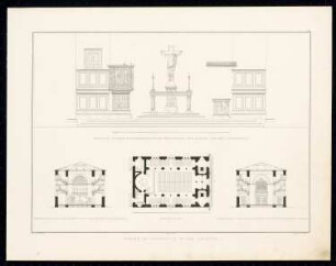 Kirche, Straupitz: Querschnitt, Grundriss, Details (aus: Sammlung Architektonischer Entwürfe, Berlin 1858)