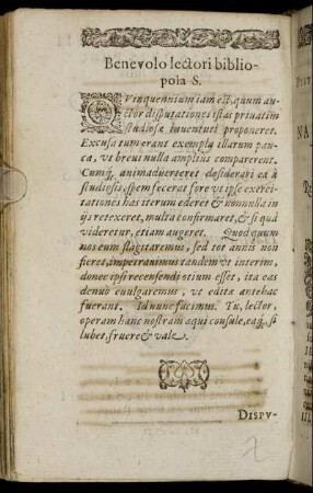 Benevolo lectori bibliopola S.
