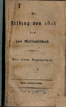 Der Feldzug von 1813 bis zum Waffenstillstand