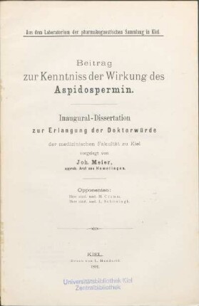 Beitrag zur Kenntniss der Wirkung des Aspidospermin