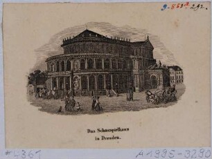 Der erste Bau der Semperoper (1841 erbaut, 1869 abgebrannt) auf dem Theaterplatz in Dresden, Blick nach Nordwesten