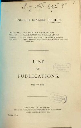 List of publications. 1873/93