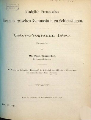 Oster-Programm. 1879/80