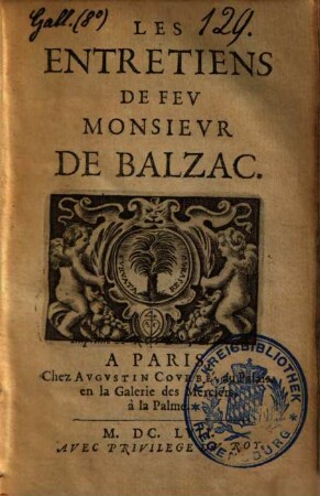Les Entretiens De Fev Monsievr De Balzac