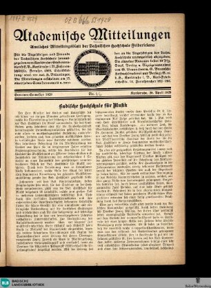 Akademische Mitteilungen : amtliches Mitteilungsblatt der Technischen Hochschule Fridericiana