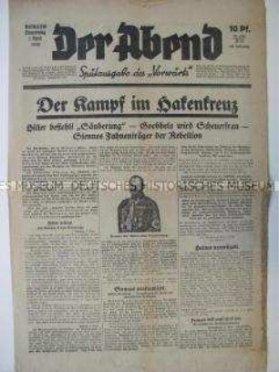 Sozialdemokratische Abendzeitung "Der Abend" u.a. zu Richtungskämpfen innerhalb der NSDAP