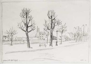 Straße mit Bäumen vor Häuserzeile, Boulevard