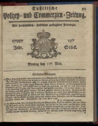 19tes Stueck, Montag den 11ten May 1795