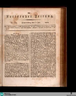 Karlsruher Zeitung, [7.7.1819] [No. 186]