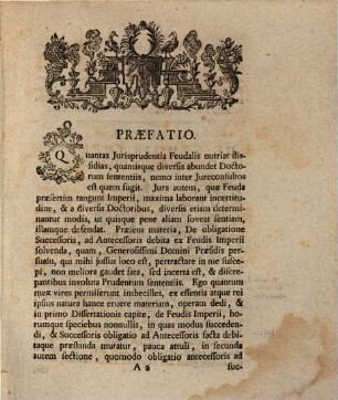 Diss. de obligatione principis successoris ad antecessoris sui debita ex feudis imperii praestanda