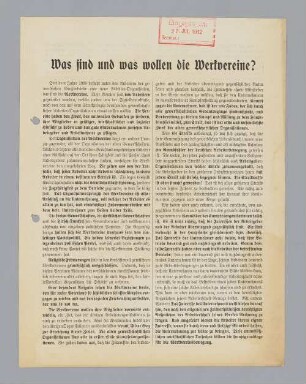 "Was sind und was wollen die Werkvereine?"